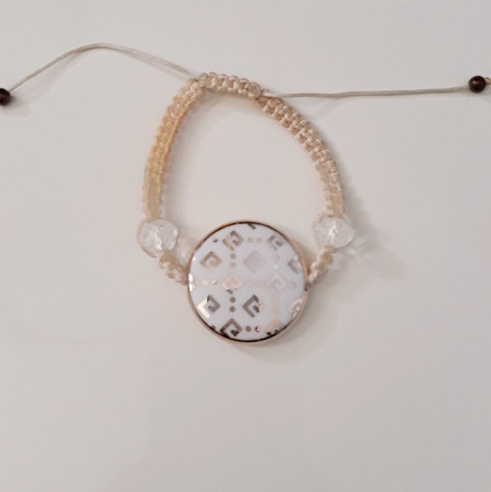 Vintage Drawstring Woven Bracelet White Silver
